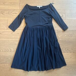 Morgane Le Fay Navy Midi Dress Size M 100% Organic Cotton Lining 100% Silk